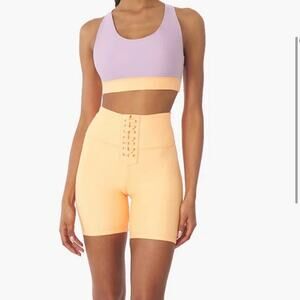 WeWoreWhat Activewear Women's Lace- Up Biker Shorts Peach Cobbler XS NWT